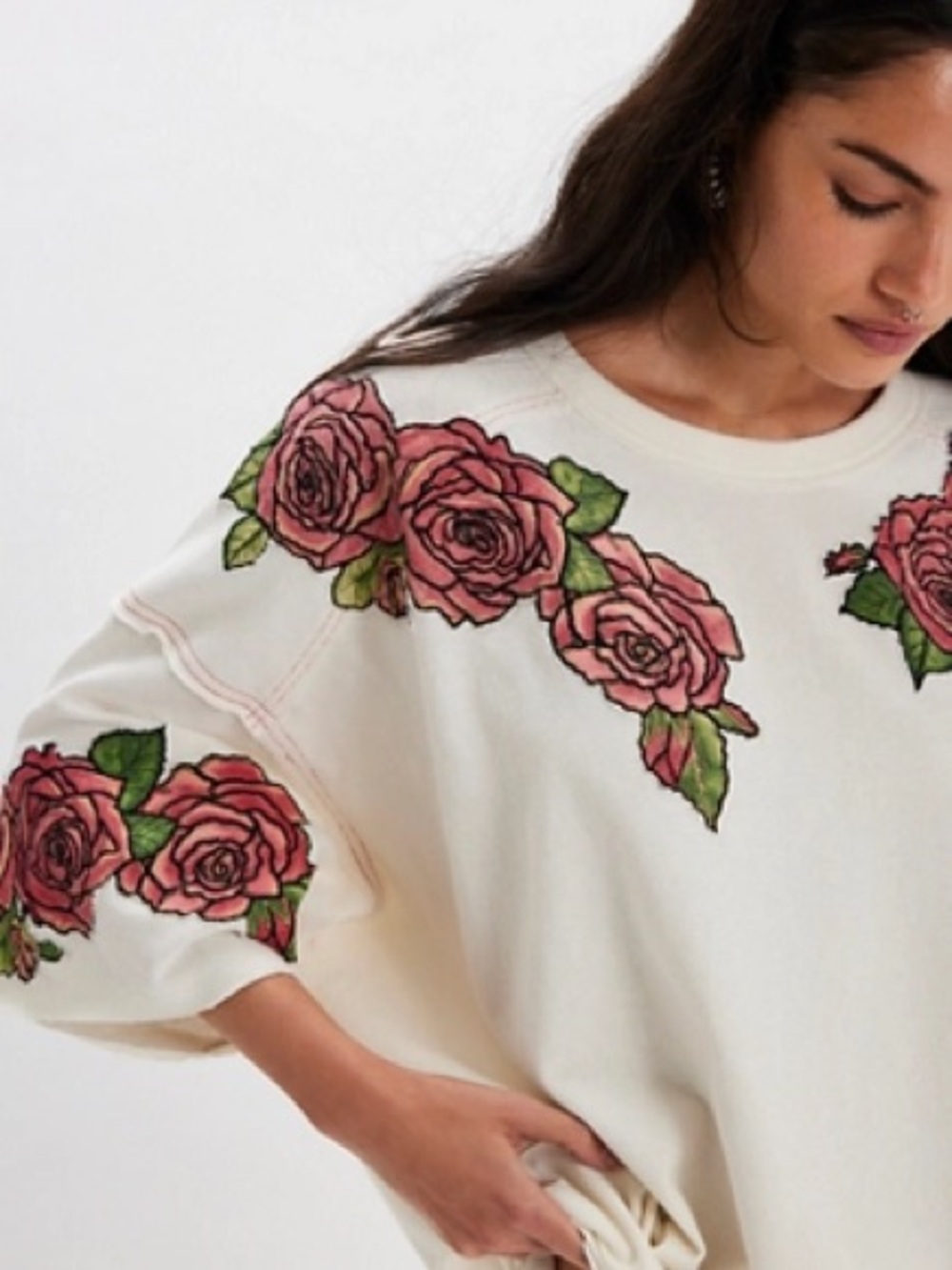 NWT Free People We The Free Edge of Glory Tee XS Floral Applique Oversized Top - Picture 3 of 11